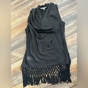 Boston Proper Cowl Neck fringe bottom top size 6 in black